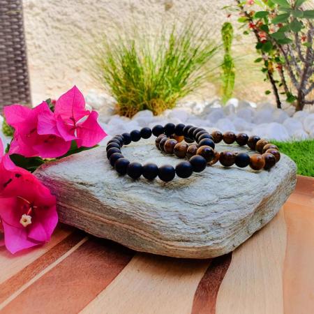 Bracelet Distance oeil de tigre/agate noire