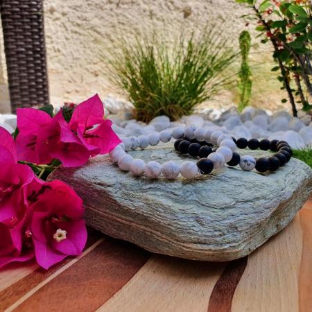 Bracelet Distance howlite blanche/agate noire