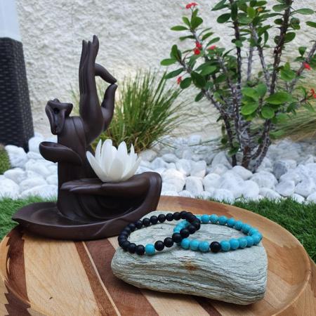Bracelet Distance howlite turquoise/agate noire